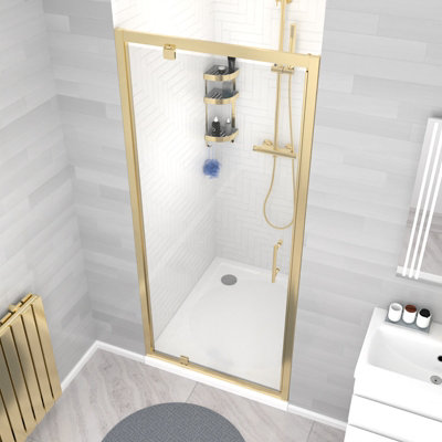 Nes Home 900 x 1850mm Shower Enclosure Pivot Door Brushed Brass - 3