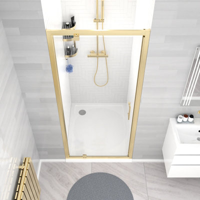 Nes Home 900 x 1850mm Shower Enclosure Pivot Door Brushed Brass - 4