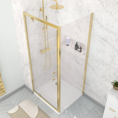 Nes Home 900 x 700mm Pivot Door Shower Enclosure & Side Panel Brushed Brass - 3