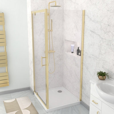 Nes Home 900 x 700mm Pivot Door Shower Enclosure & Side Panel Brushed Brass - 4