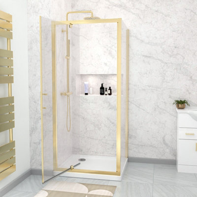 Nes Home 900 x 700mm Pivot Door Shower Enclosure & Side Panel Brushed Brass - 5
