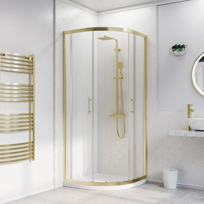 Nes Home 900 x 900mm Brushed Brass Framed Quadrant Shower Enclosure ...