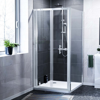 Nes Home 900mm Bi-Folding Glass Shower Door and Side Panel Chrome