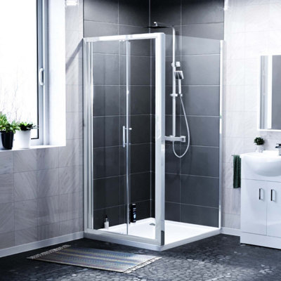 Nes Home 900mm Bi-Folding Glass Shower Door and Side Panel Chrome