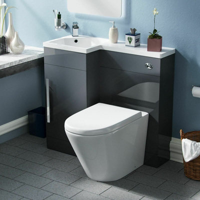Nes Home 900mm Left Hand Cloakroom Grey Basin Vanity Unit and Toilet ...