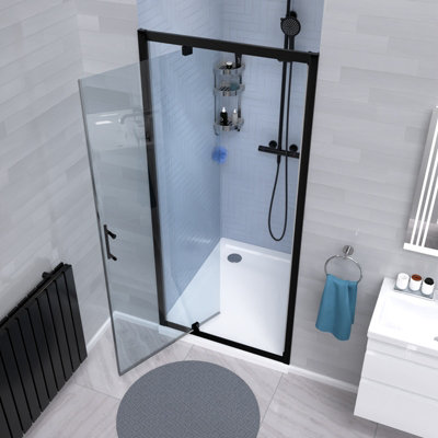 Nes Home 900mm Pivot Shower Door Enclosure Screen 6mm Tempered Glass Matte Black - 3