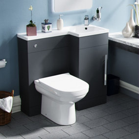 Nes Home 900mm Right Hand Matt Grey Basin Vanity, WC Unit & Back To Wall Toilet