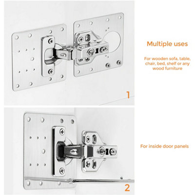Nes Home 90mm Hinge Repair Plate Rust Resistant Steel Furniture Cupboard Repair Mount Set - 3