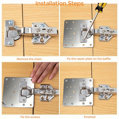 Nes Home 90mm Hinge Repair Plate Rust Resistant Steel Furniture Cupboard Repair Mount Set - 4