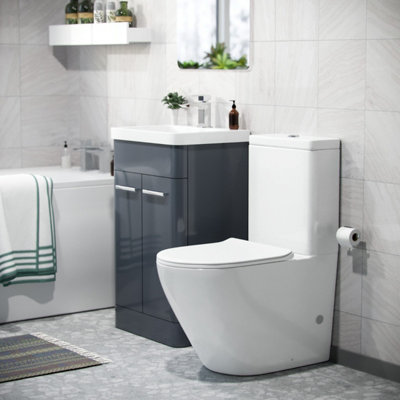 Nes Home Afern 500mm Freestanding Vanity Unit and Close Coupled Rimless Toilet Anthracite