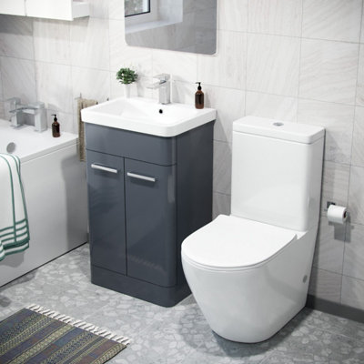Nes Home Afern 500mm Freestanding Vanity Unit and Close Coupled Rimless Toilet Anthracite - 3