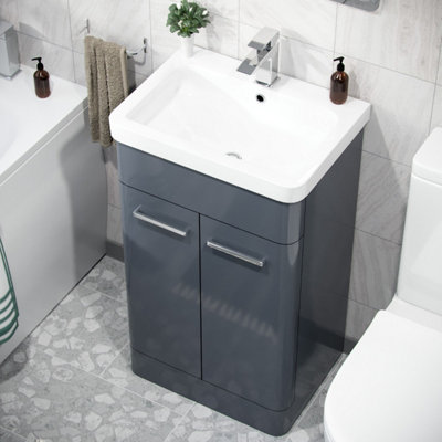 Nes Home Afern 500mm Freestanding Vanity Unit and Close Coupled Rimless Toilet Anthracite - 4