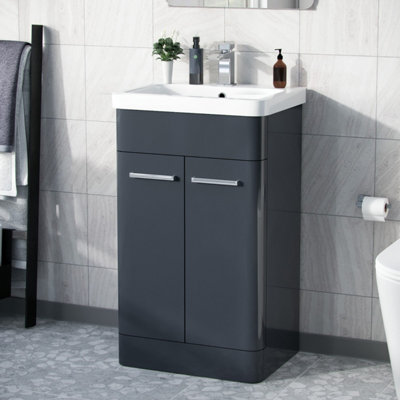 Nes Home Afern 500mm Freestanding Vanity Unit Cabinet & Wash Basin Anthracite Flat Pack