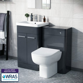 Nes Home Afern 500mm Vanity Basin Unit, WC Unit & Debra Back to Wall Toilet Anthracite