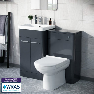 Nes Home Afern 500mm Vanity Basin Unit, WC Unit & Elso Back to Wall Toilet Anthracite