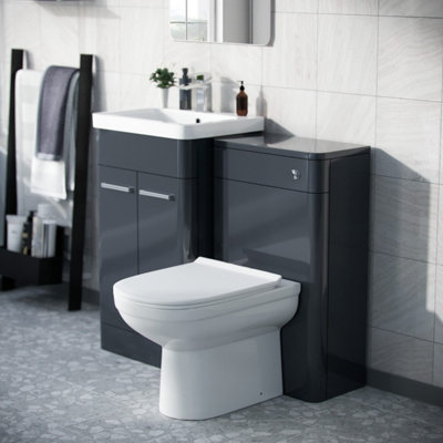 Nes Home Afern 500mm Vanity Basin Unit, WC Unit & Elso Back to Wall Toilet Anthracite