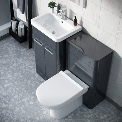Nes Home Afern 500mm Vanity Basin Unit, WC Unit & Elso Back to Wall Toilet Anthracite