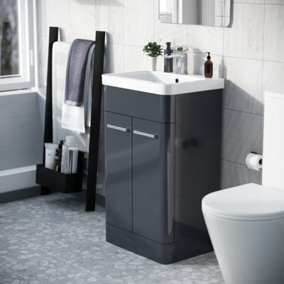 Nes Home Afern 500mm Vanity Unit Cabinet and Wash Basin Anthracite