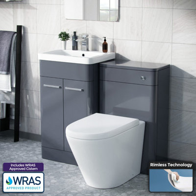 Nes Home Afern 500mm Vanity Unit, WC Unit And Round Back to Wall Toilet Steel Grey Price Comparisons | Compare The Build