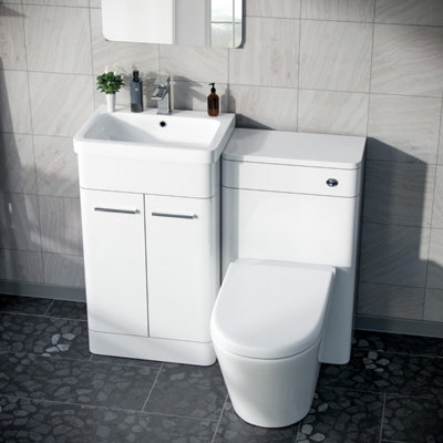 Nes Home Afern 500mm Vanity Unit, WC Unit And Round BTW Toilet Gloss White