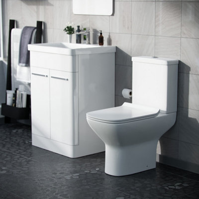 Nes Home Afern 600mm Floorstanding Vanity Basin Unit & Rimless Close Coupled Toilet White