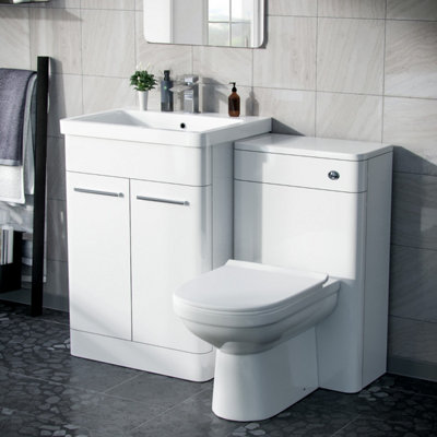 Nes Home Afern 600mm Vanity Basin Unit, WC Unit & Elso Back to Wall Toilet White
