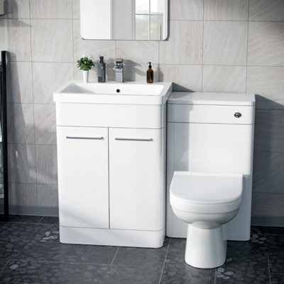 Nes Home Afern 600mm Vanity Basin Unit, WC Unit & Elso Back to Wall Toilet White