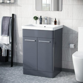 Nes Home Afern 600mm Vanity Unit Cabinet and Wash Basin Steel Grey