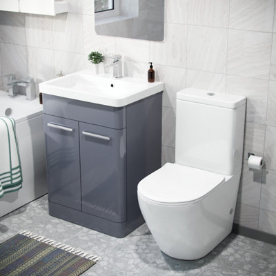 Nes Home Afern Freestanding 600mm Vanity Unit Curved Rimless Close ...