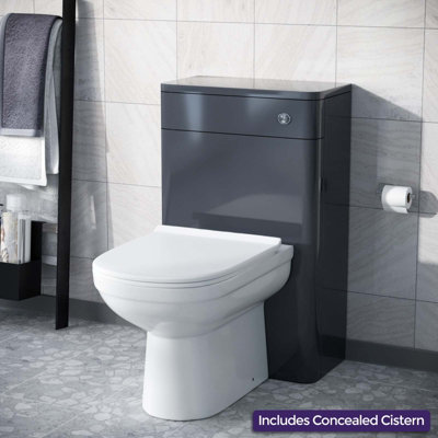 Nes Home Afern Modern 500mm Back To Wall WC with Toilet and Cistern Unit Gloss Grey