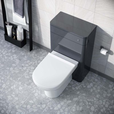 Nes Home Afern Modern 500mm Back To Wall WC with Toilet and Cistern Unit Gloss Grey