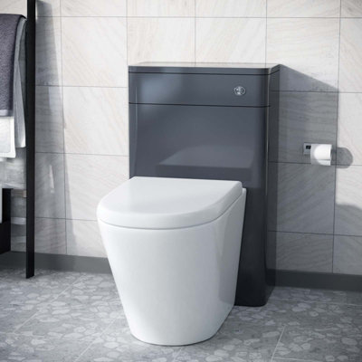 Nes Home Afern Modern 500mm Grey  Back To Wall WC Unit & Rimless Toilet Pan Space Saving