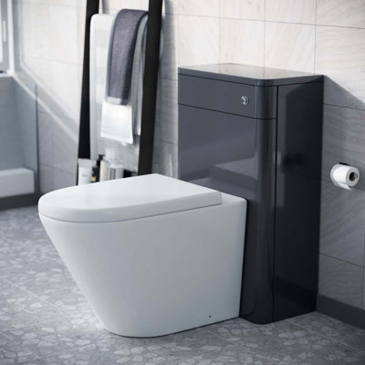 Nes Home Afern Modern 500mm Grey  Back To Wall WC Unit & Rimless Toilet Pan Space Saving - 3