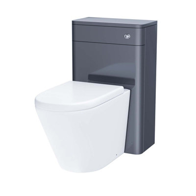 Nes Home Afern Modern 500mm Grey  Back To Wall WC Unit & Rimless Toilet Pan Space Saving - 4