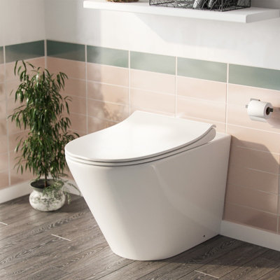 Nes Home Afern Modern 500mm Grey  Back To Wall WC Unit & Rimless Toilet Pan Space Saving - 5