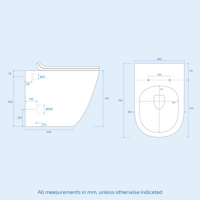 Nes Home Afern Modern 500mm Grey  Back To Wall WC Unit & Rimless Toilet Pan Space Saving - 9