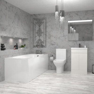 Nes Home Alaska 1700mm Round Bath,500mm Basin Vanity, Close Coupled Toilet