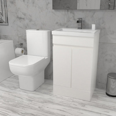 Nes Home Alaska 500 mm Gloss White Basin Vanity & Close Coupled Toilet White
