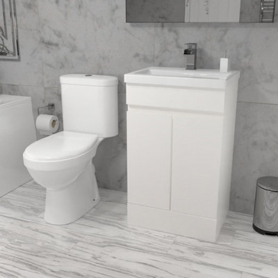 Nes Home Alaska 500mm Gloss White Basin Vanity & Close Coupled Toilet