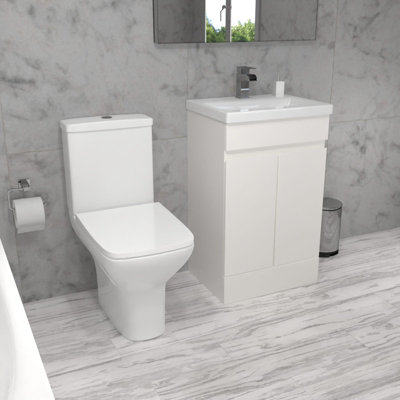 Nes Home Alaska 500mm White Basin Vanity & Rimless Close Coupled toilet