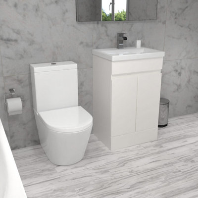 Nes Home Alaska 500mm White Freestanding Basin Vanity & Close Coupled Toilet