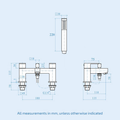Nes Home Aldo Basin and Bath Shower Mixer Tap with Basin Waste - 5
