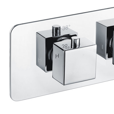 Nes Home Alice 2 Dial 2 Way Square Thermostatic Concealed Valve Diverter & Shower Handset - 3