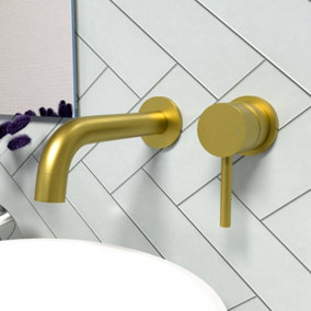 Nes Home Alice Basin Sink Brushed Gold Modern Brass Bathroom Wall Mounted Tap