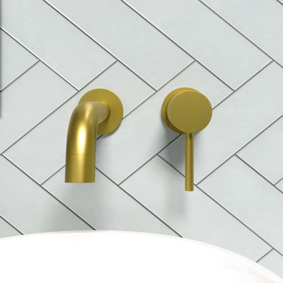 Nes Home Alice Basin Sink Brushed Gold Modern Brass Bathroom Wall Mounted Tap