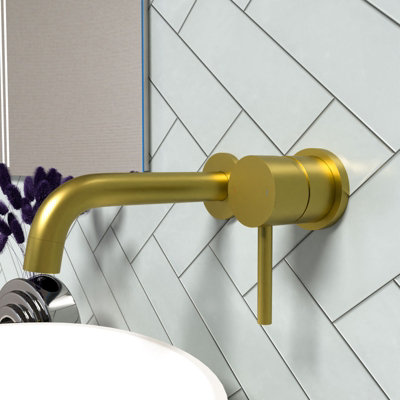 Nes Home Alice Basin Sink Brushed Gold Modern Brass Bathroom Wall Mounted Tap