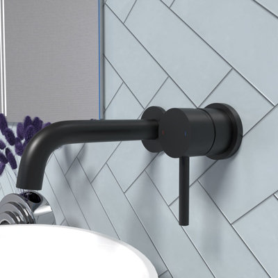 Nes Home Alice Basin Sink Matte Black Modern Brass Bathroom Wall Mounted Tap