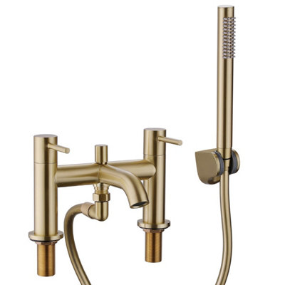 Nes Home Alice Modern Brushed Brass Designer Deck Mounted Bath Shower Mixer Tap with Handheld Kit