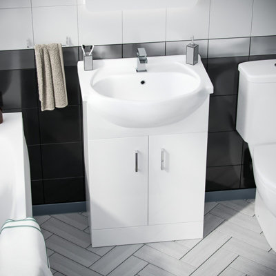 Nes Home Ambon 1700mm Bath, Rimless Close Coupled Toilet & Flat Pack Vanity Basin Unit White