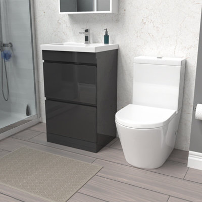Nes Home Anthracite 500mm 2 Drawers Basin Vanity Unit & Close Coupled Toilet Price Comparisons | Compare The Build